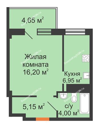 1 комнатная квартира 37 м² - ЖК Вершина
