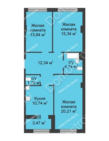 3 комнатная квартира 80,71 м² в ЖК Караваиха, дом № 5