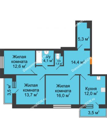 3 комнатная квартира 82,9 м² в ЖК Южный Берег, дом Литер 8