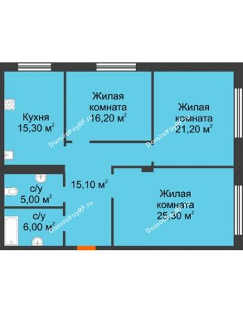 3 комнатная квартира 104,1 м² - Жилой дом по ул. Им. Семашко