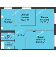 3 комнатная квартира 104,1 м², Жилой дом по ул. Им. Семашко - планировка