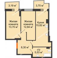 2 комнатная квартира 58,26 м² в ЖК Сердце Ростова 2, дом Литер 1 - планировка