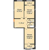 2 комнатная квартира 65,5 м² в ЖК Сердце, дом 1 - планировка