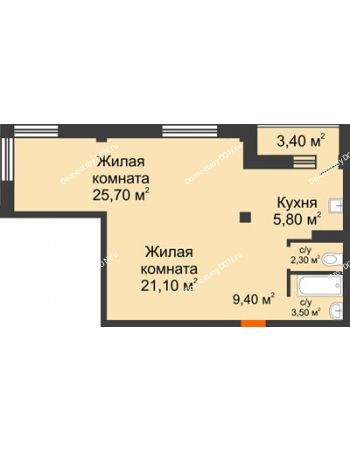 2 комнатная квартира 69,5 м² - ЖК Южная Башня