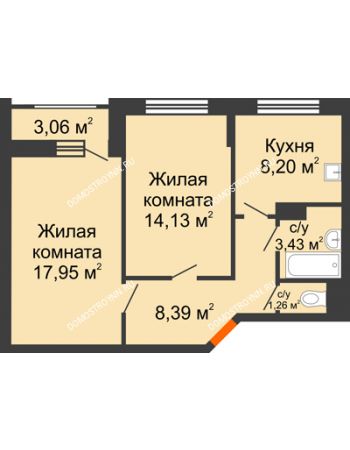 2 комнатная квартира 54,89 м² - ЖД по ул. Сухопутная