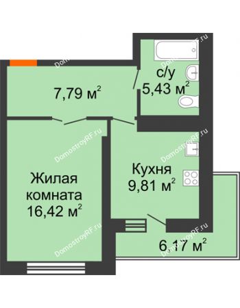 1 комнатная квартира 42,53 м² - ЖК НЕБО на Ленинском, 215В