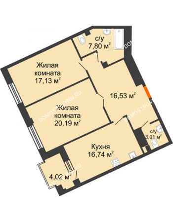 2 комнатная квартира 83,41 м² - ЖД Коллекция