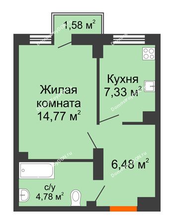 1 комнатная квартира 33,38 м² - ЖК West Side (Вест Сайд)