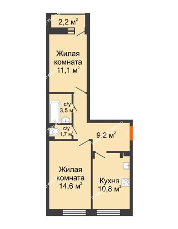 2 комнатная квартира 52 м² в ЖК Октава, дом № 7