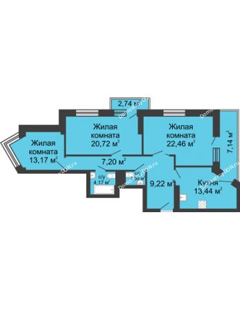 3 комнатная квартира 102,16 м² - ЖК Юбилейный