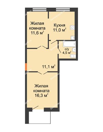 2 комнатная квартира 54,5 м² в ЖК Малоэтажный квартал, дом ГП-57