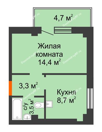 1 комнатная квартира 31,3 м² в ЖК Серебряный, дом № 5