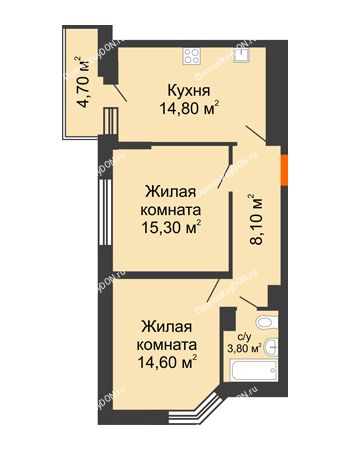 2 комнатная квартира 59 м² в ЖК Династия, дом Литер 2