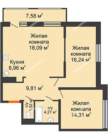 2 комнатная квартира 75,47 м² в МКР Родные просторы, дом Литер 7