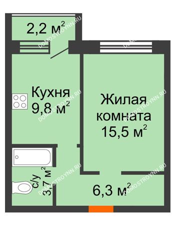 1 комнатная квартира 36,4 м² - ЖК Дом на Нижегородской
