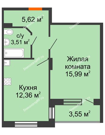 1 комнатная квартира 39,25 м² - ЖК Розмарин