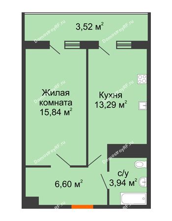 1 комнатная квартира 43,19 м² в ЖК Фамилия, дом Литер 1