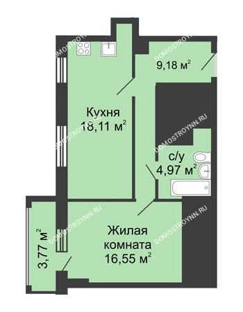 1 комнатная квартира 50,7 м² - ЖК Гелиос