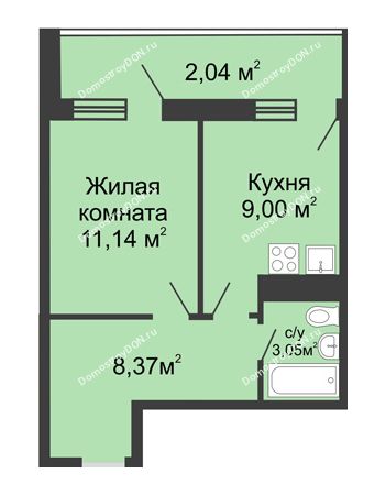 1 комнатная квартира 33,6 м² - ЖК Центральный-3
