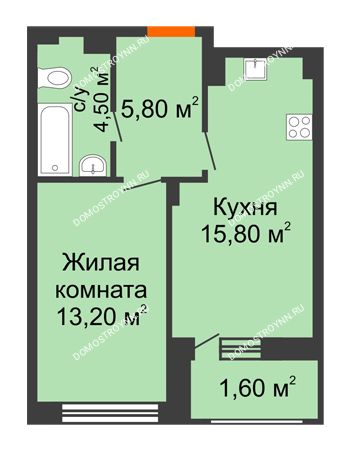 1 комнатная квартира 40,9 м² в ЖК Заречье, дом № 7