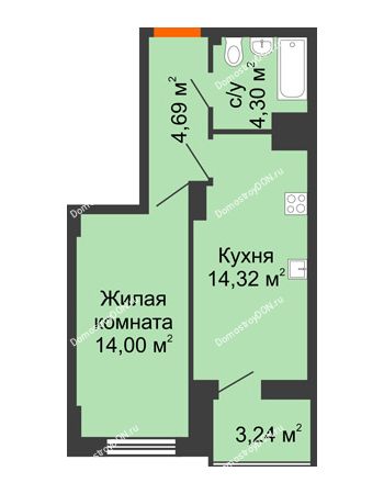 1 комнатная квартира 38,96 м² в ЖК Аврора, дом № 3