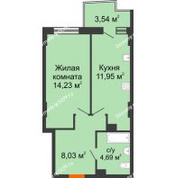 1 комнатная квартира 39,49 м² в ЖК Сердце Ростова 2, дом Литер 8 - планировка