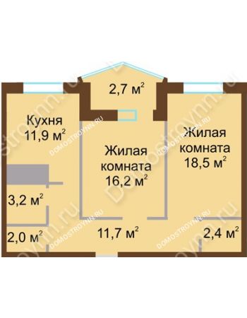 2 комнатная квартира 68,6 м² в ЖК Монолит, дом № 89, корп. 1, 2