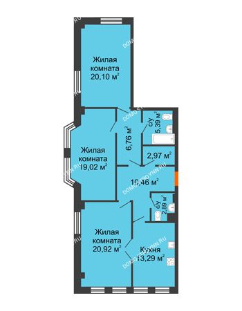3 комнатная квартира 101,8 м² в ЖК Дом на Провиантской, дом № 12
