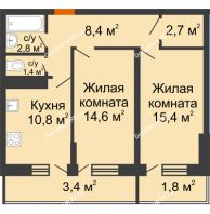 2 комнатная квартира 61,3 м² в Фруктовый квартал Абрикосово, дом Литер 3 - планировка