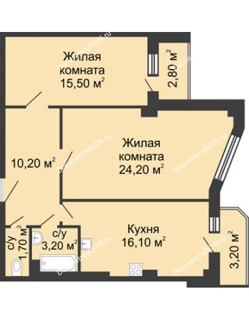 2 комнатная квартира 74 м² - ЖК Дом на Береговой