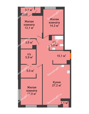 3 комнатная квартира 106,6 м² - Жилой дом Фамилия