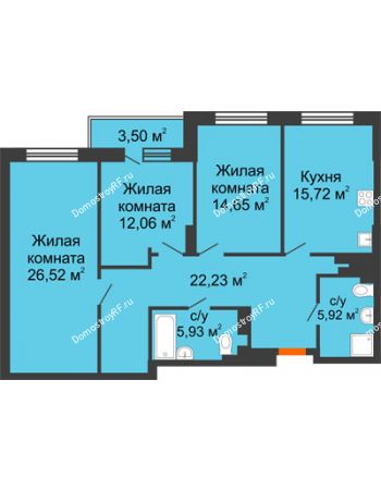 3 комнатная квартира 106,08 м² в ЖК Волжские Огни	, дом B1