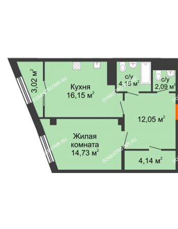 1 комнатная квартира 54,82 м² в ЖК Renaissance (Ренессанс), дом № 1