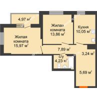 2 комнатная квартира 65,89 м² в ЖК Рассвет, дом № 6 - планировка