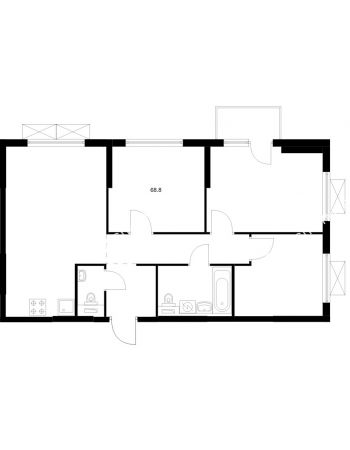 3 комнатная квартира 68,8 м² в ЖК Савин парк, дом корпус 8