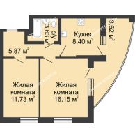2 комнатная квартира 54,4 м² в ЖК Тихий Дон, дом № 2 - планировка
