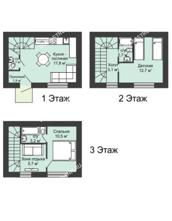 4 комнатная квартира 72 м² в КП Баден-Баден, дом № 19-1 (72 м2)