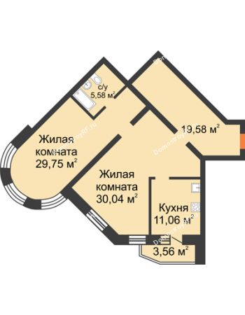2 комнатная квартира 100,6 м² - ЖК На Владимирской