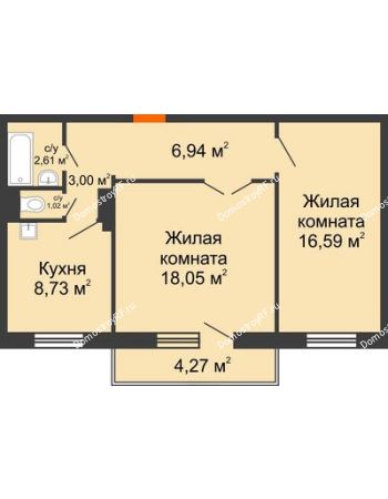 2 комнатная квартира 58,22 м² в ЖК Иннoкeнтьeвcкий, дом № 6