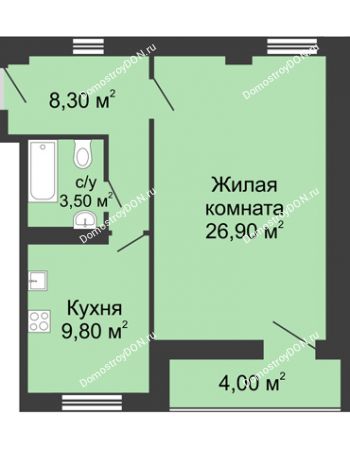 1 комнатная квартира 51,2 м² - ЖК Дом на Береговой