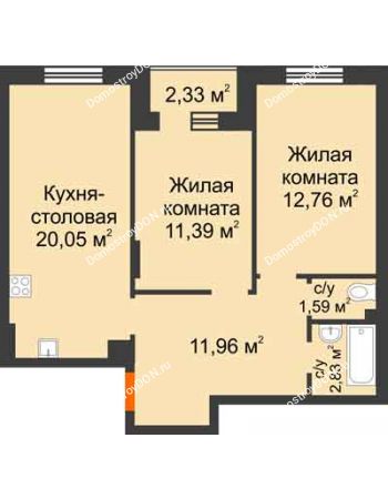 2 комнатная квартира 61,74 м² в Микрорайон Прибрежный, дом № 6