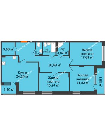 3 комнатная квартира 107,76 м² в ЖК Суворов-Сити, дом 1 очередь секция 6-13