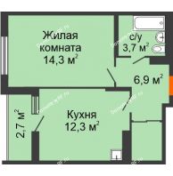 1 комнатная квартира 39,96 м² в Макрорайон Амград, дом № 4 - планировка