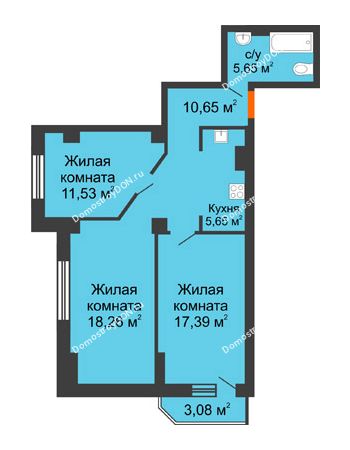 3 комнатная квартира 72,95 м² - ЖК Штахановского