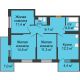 3 комнатная квартира 64,6 м² в ЖК Отражение, дом Литер 1.2 - планировка