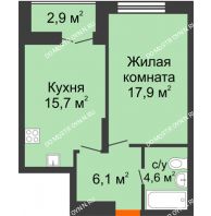 1 комнатная квартира 45,75 м² в ЖК Заречье, дом №1, секция 2 - планировка