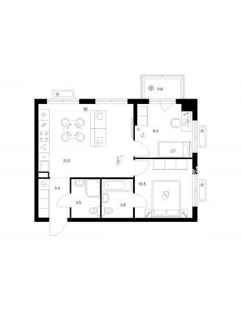 2 комнатная квартира 52,7 м² в ЖК Савин парк, дом корпус 9