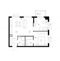 2 комнатная квартира 52,7 м² в ЖК Савин парк, дом корпус 9 - планировка