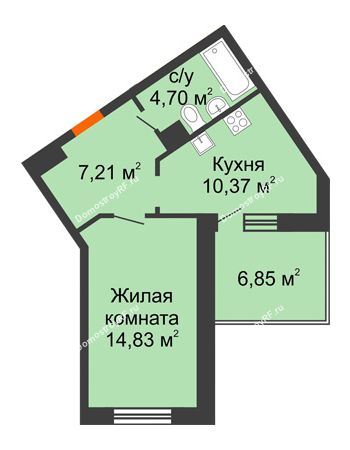 1 комнатная квартира 40,53 м² - ЖД Жизнь