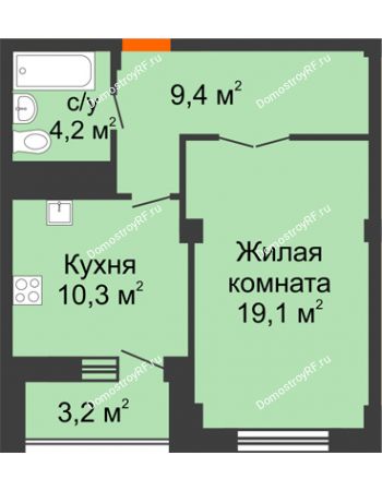 1 комнатная квартира 46,6 м² - ЖК Вершина